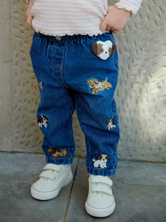 Dsiney Kidz - Dog Embroidered Mom Jeans (3mths-7yrs) image 1