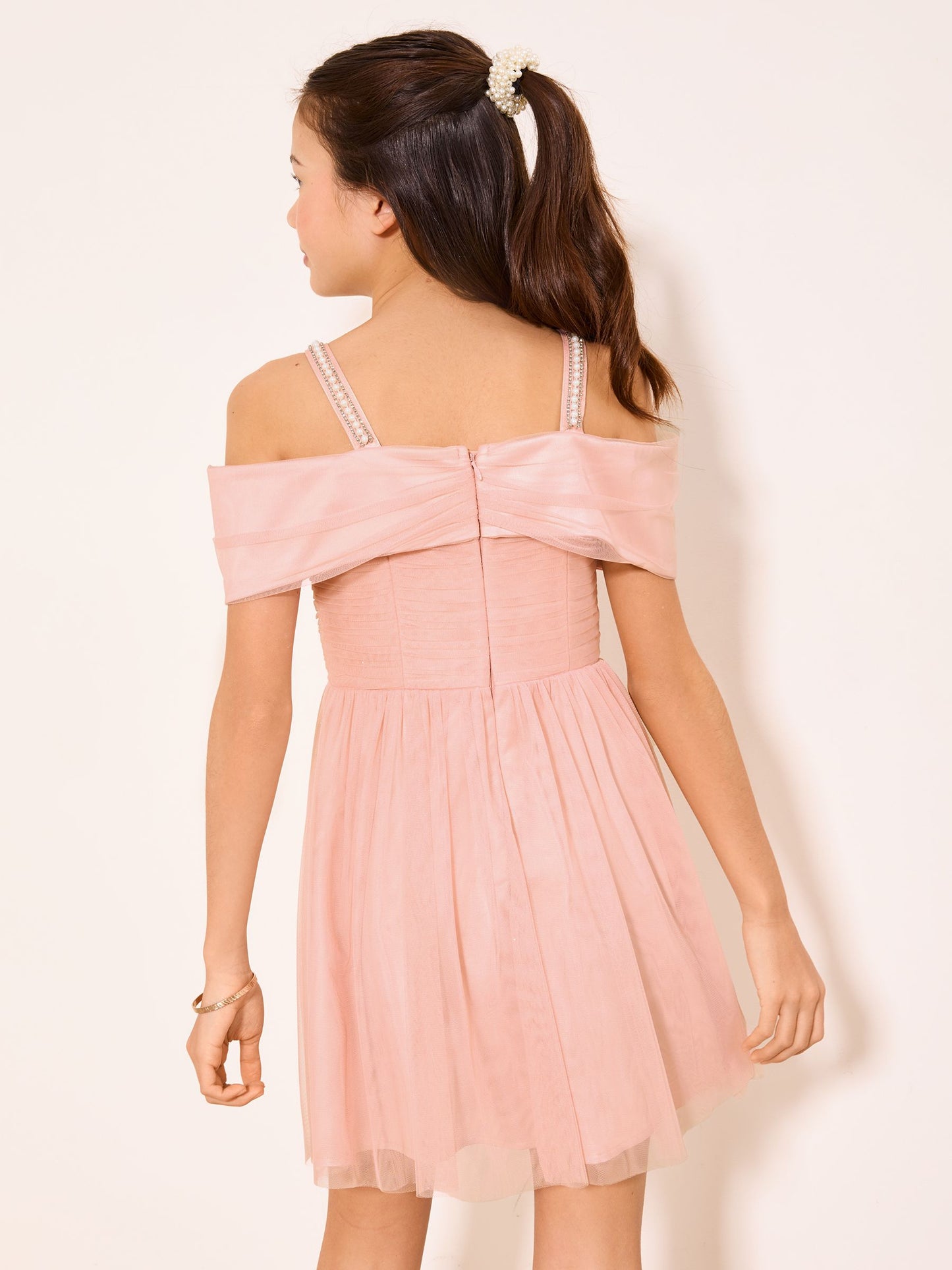 Lipsy Pink Bardot Mesh Corsage Occasion Dress (7-16yrs) image 5