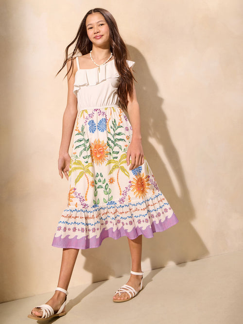 Dsiney Kidz - Lipsy White 2-in-1 Tropical Poplin Holiday Shop Dress (5-16yrs) image 1