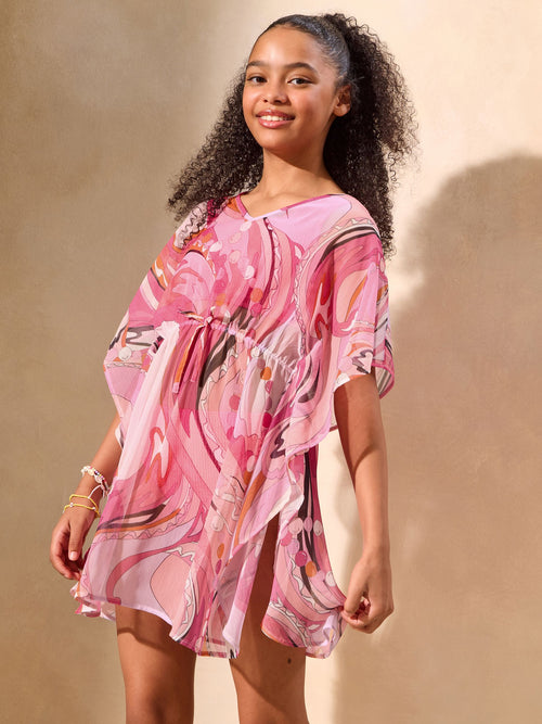 Dsiney Kidz - Lipsy Pink Marble Printed Chiffon Kaftan (5-16yrs) image 1
