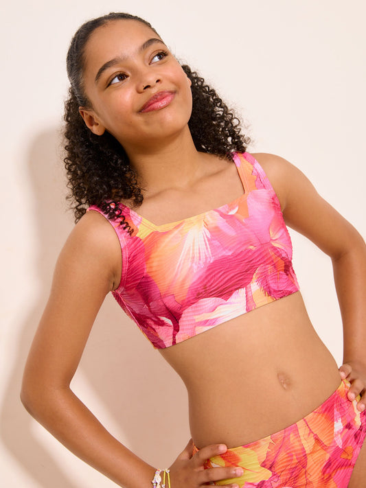 Dsiney Kidz - Lipsy Pink Floral Scoop Neck Textured Bikini (5-16yrs) image 2