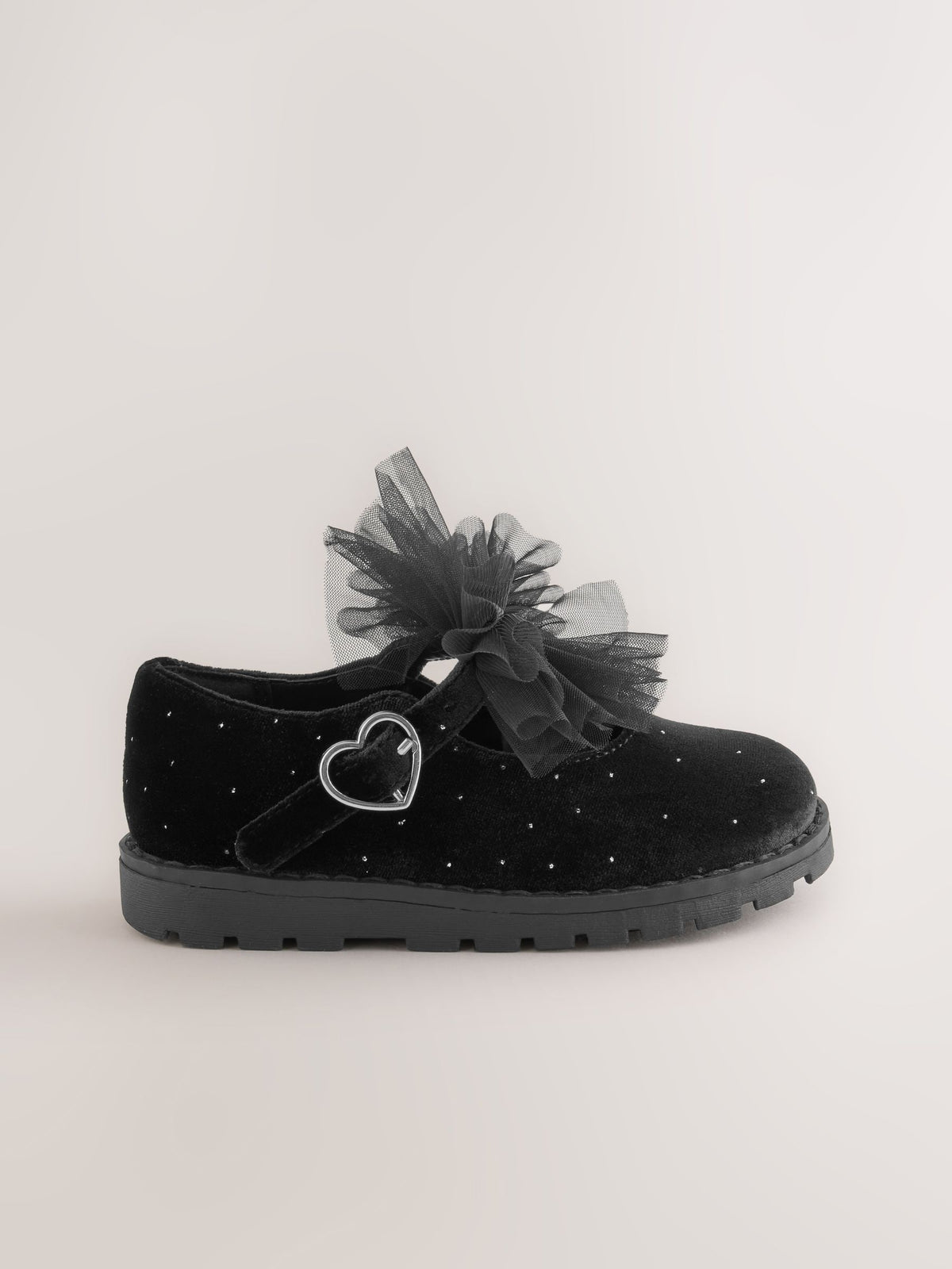 Dsiney Kidz - Black Velvet Shimmer Wide Fit (G) Chunky Bow Mary Jane Shoes image 2