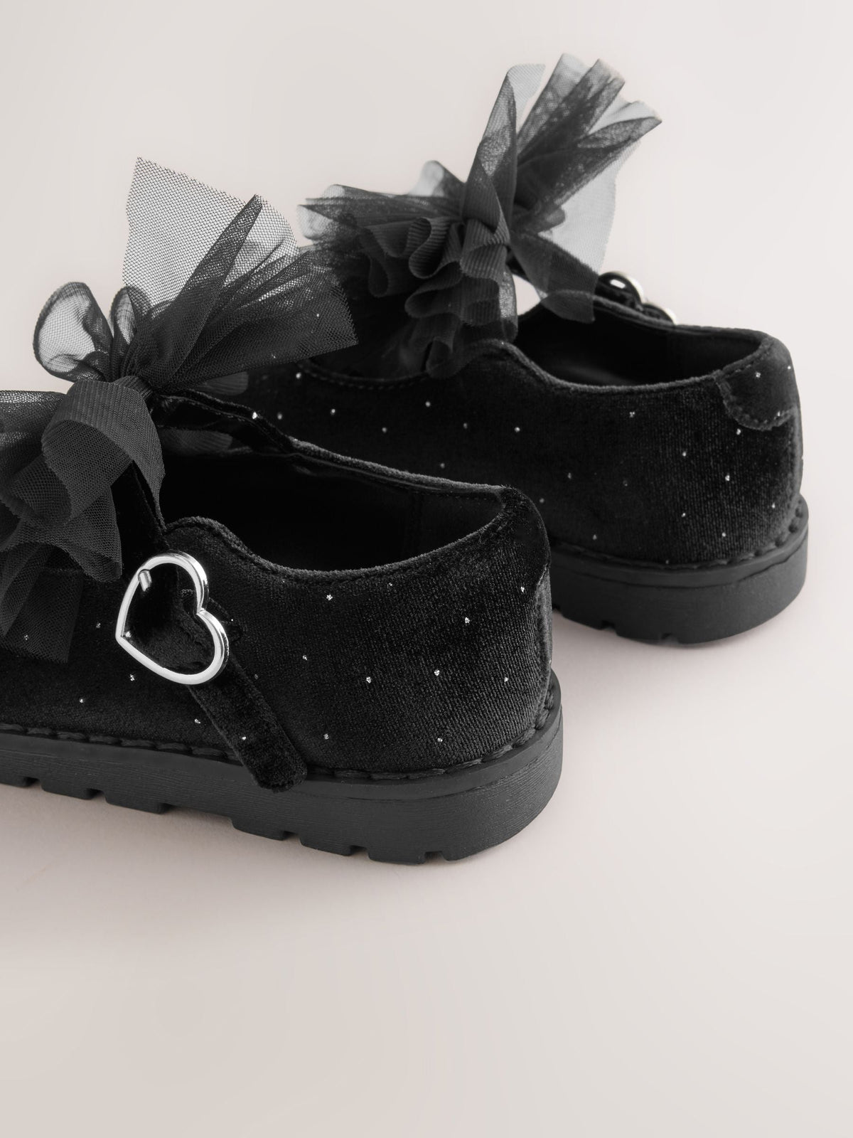 Dsiney Kidz - Black Velvet Shimmer Wide Fit (G) Chunky Bow Mary Jane Shoes image 3