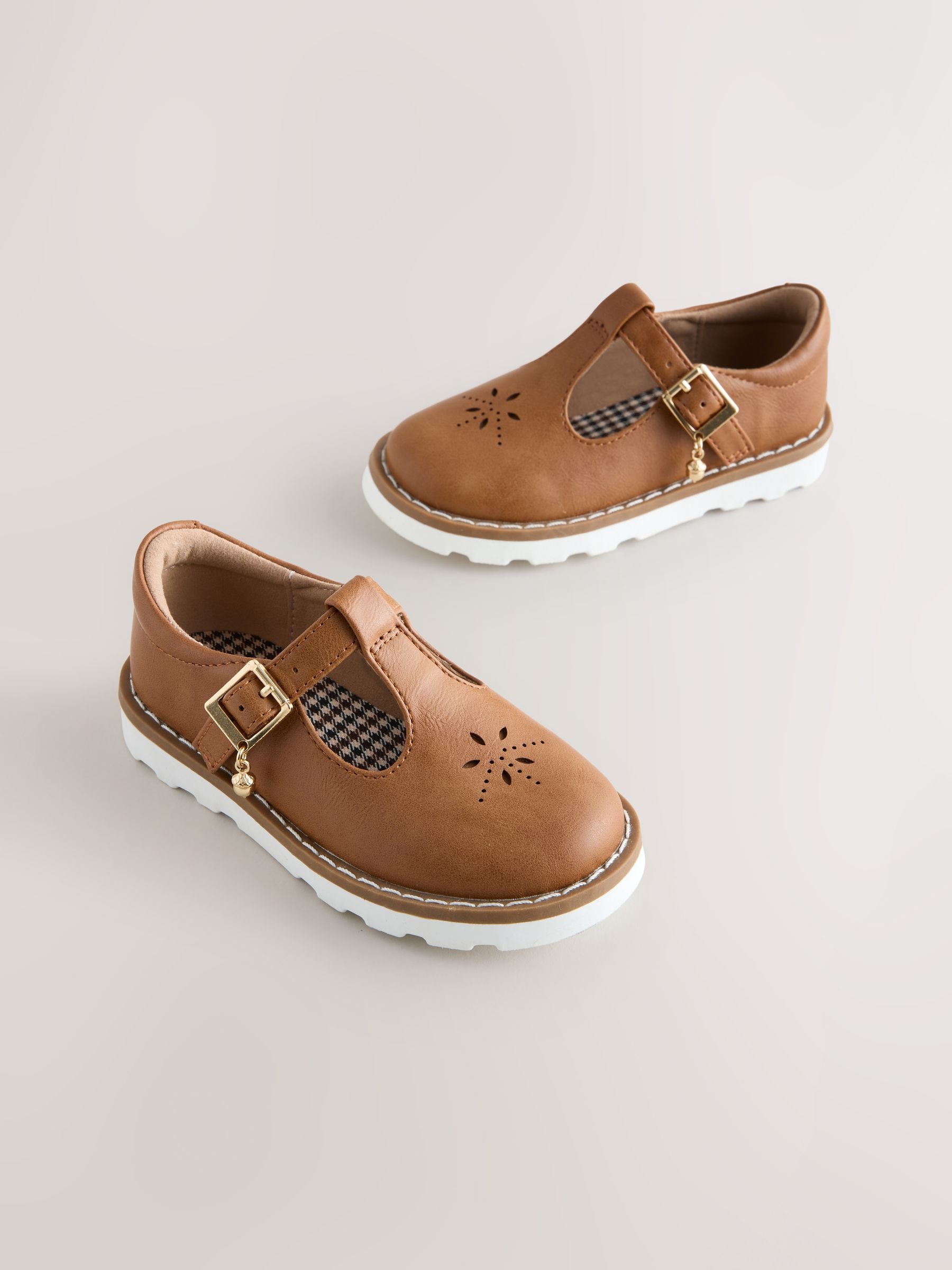 Tan Brown Standard Fit (F) T-Bar Shoes image 1