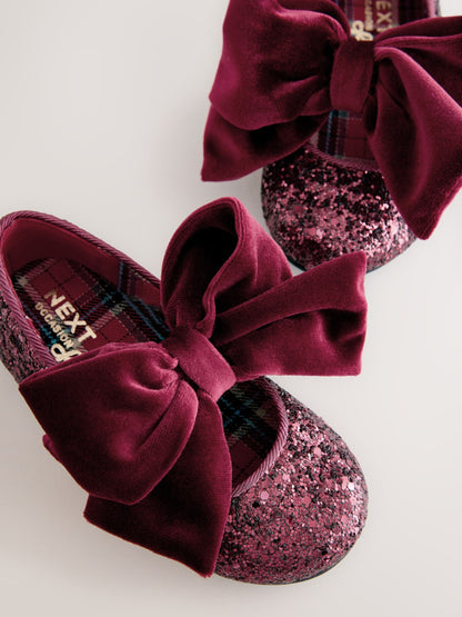 Burgundy Red Glitter Big Bow Mary Jane Shoes image 3