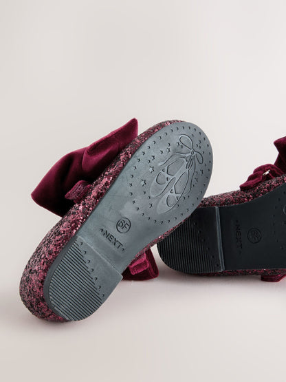 Burgundy Red Glitter Big Bow Mary Jane Shoes image 5