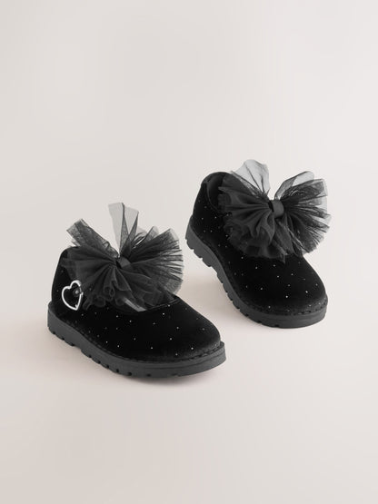 Dsiney Kidz - Black Velvet Shimmer Standard Fit (F) Chunky Bow Mary Jane Shoes image 1