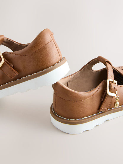Tan Brown Wide Fit (G) T-Bar Shoes image 5