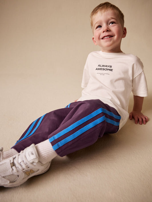 Burgundy Red Wide Leg Side Stripe Joggers (3mths-7yrs) image 2