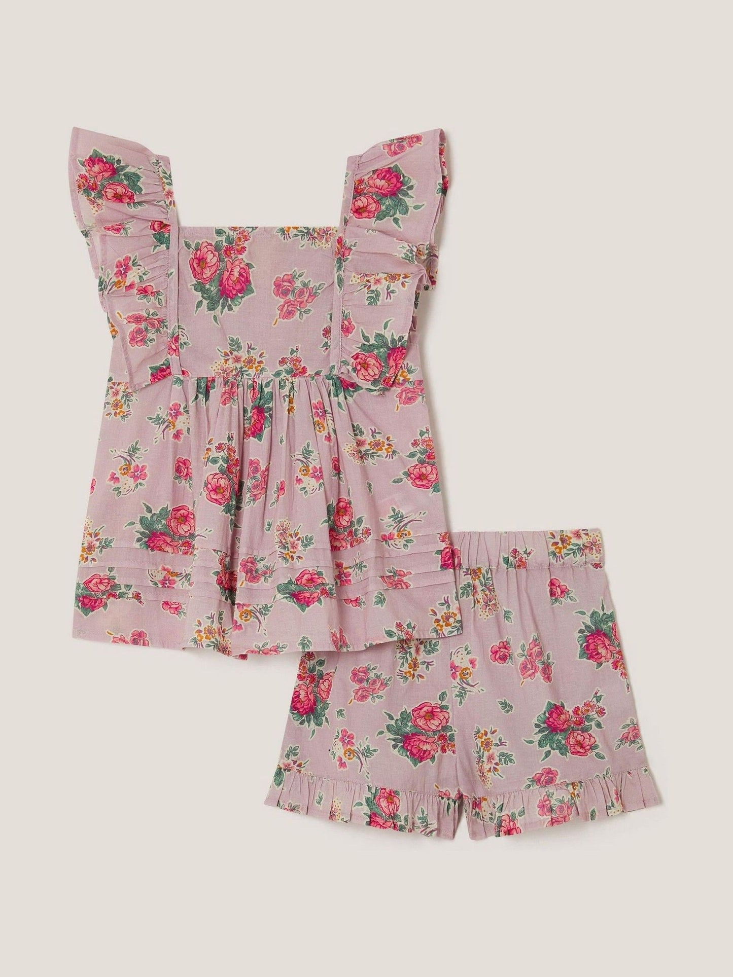 Monsoon Purple Baby Floral Frilly Top & Shorts Set image 1