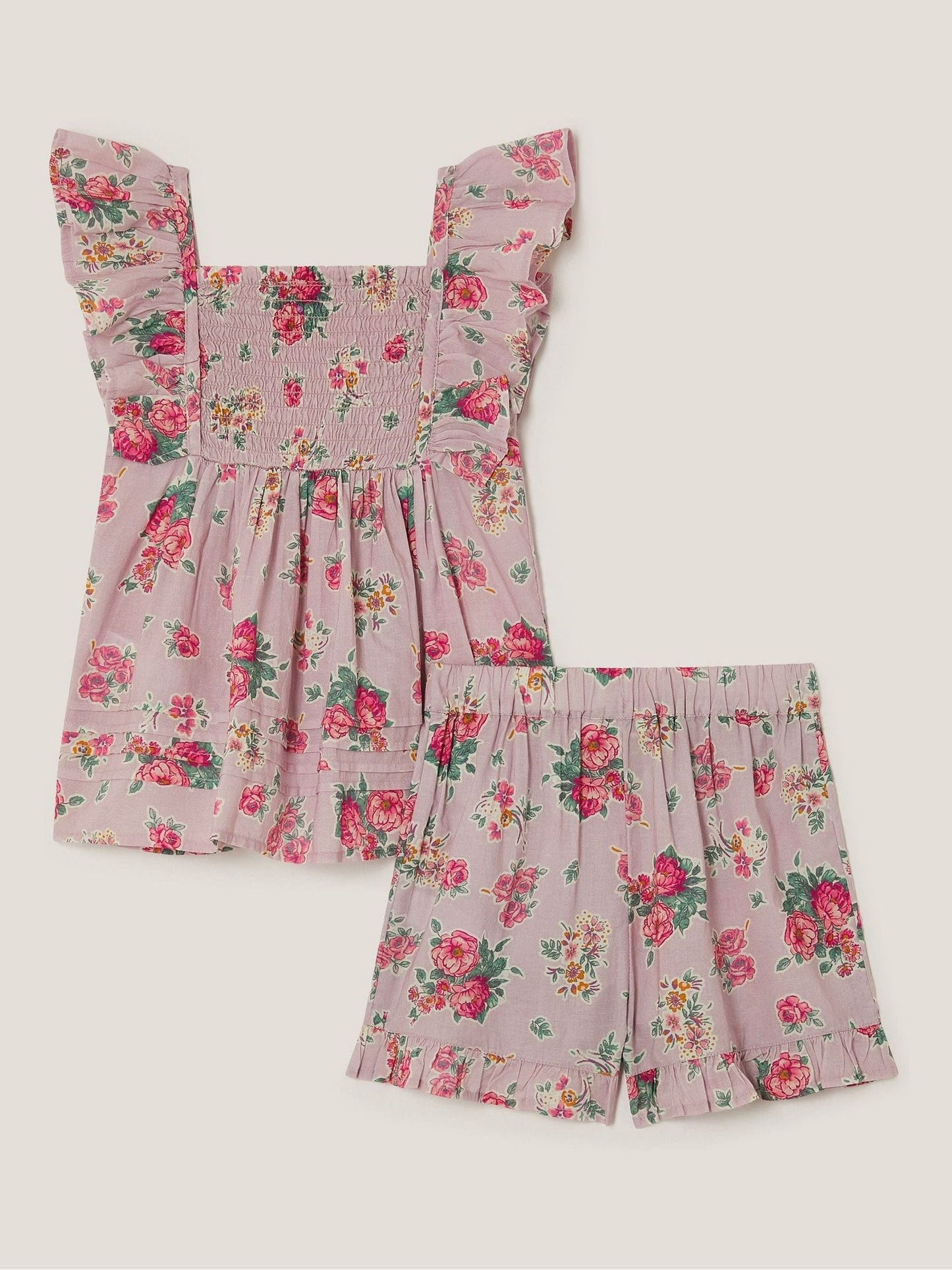 Monsoon Purple Baby Floral Frilly Top & Shorts Set image 2