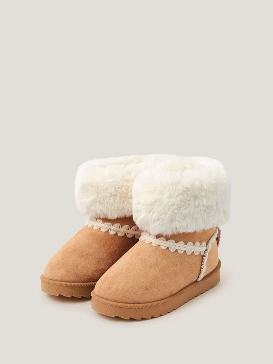 Monsoon Natural Crochet Bow Fluffy Ankle Boots image 1