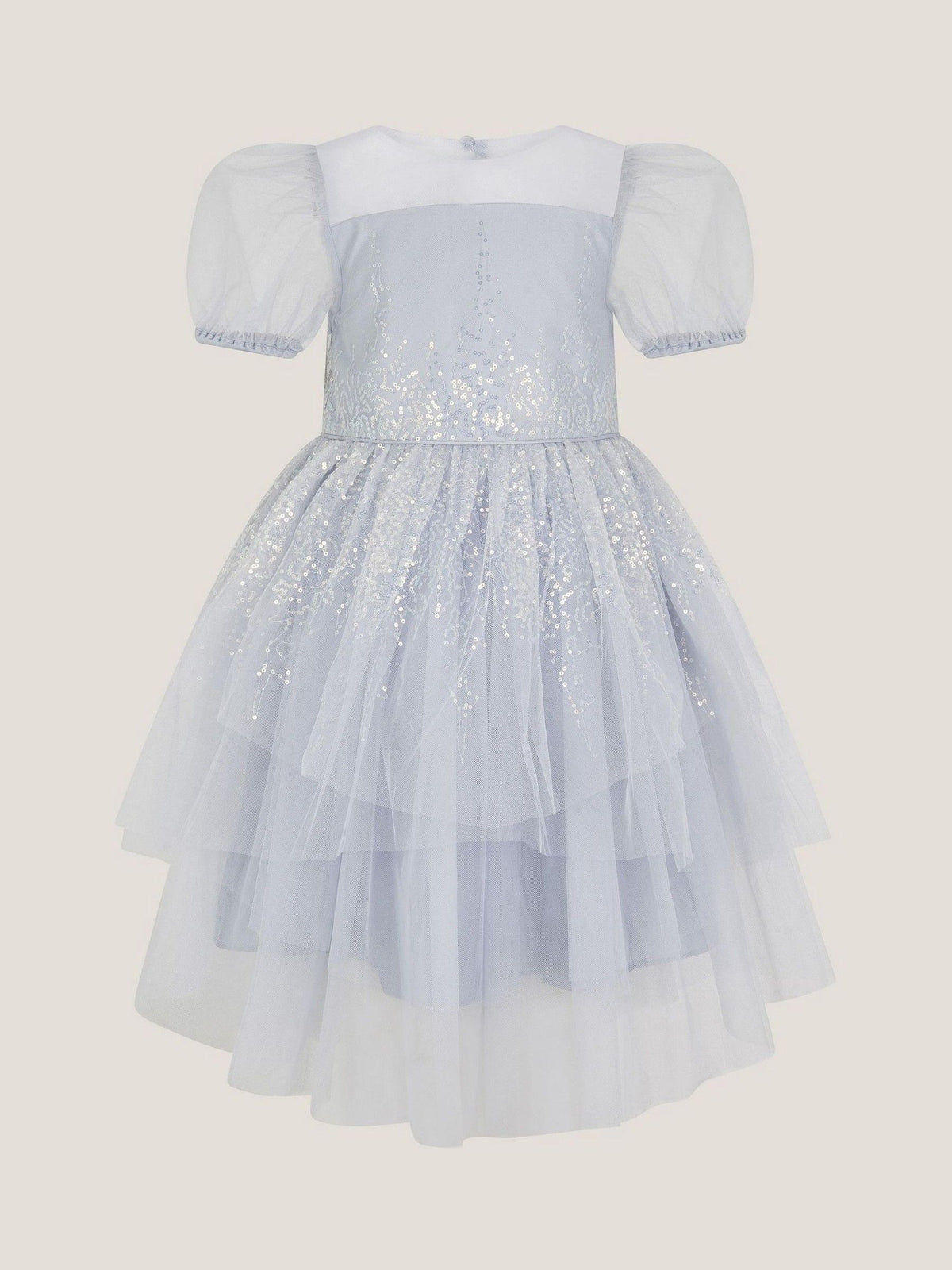 Monsoon Blue Sequin Puff Sleeve Tiered Party Dress - image 1