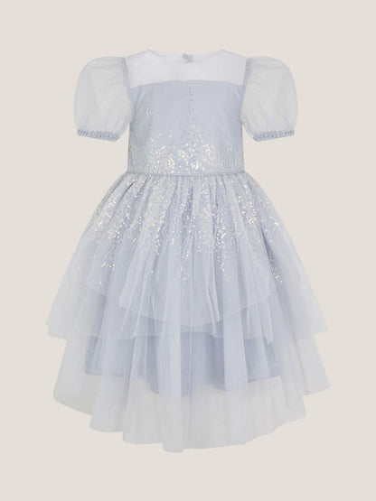 Monsoon Blue Sequin Puff Sleeve Tiered Party Dress - image 1