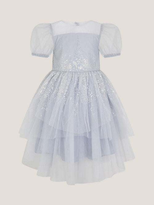Monsoon Blue Sequin Puff Sleeve Tiered Party Dress - image 1