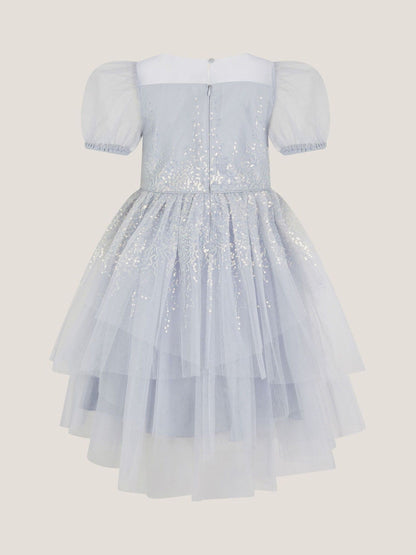 Monsoon Blue Sequin Puff Sleeve Tiered Party Dress - image 2