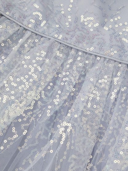 Monsoon Blue Sequin Puff Sleeve Tiered Party Dress - image 3