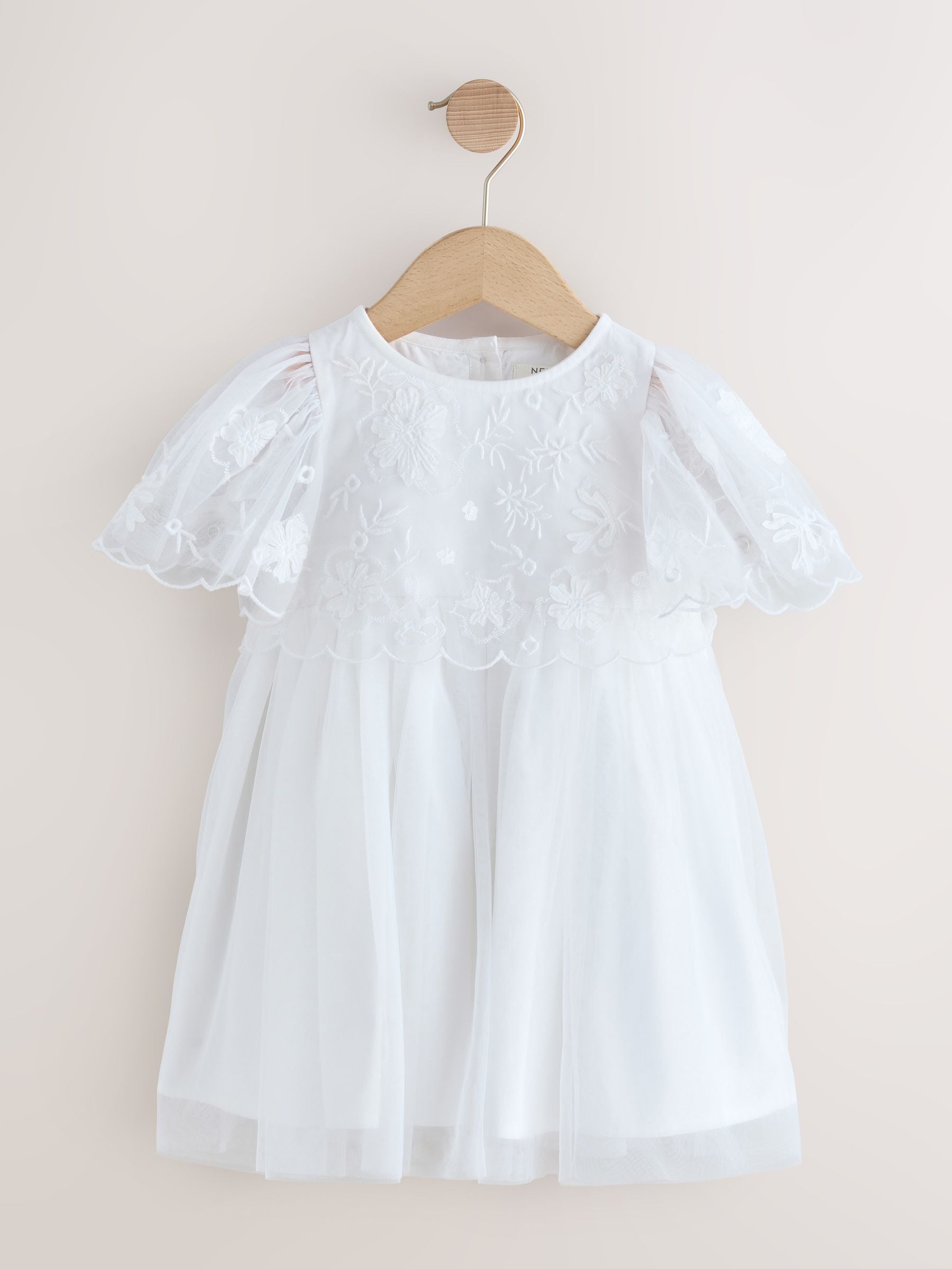 White Embroidered Mesh Occasion Dress (3mths-8yrs) image 4