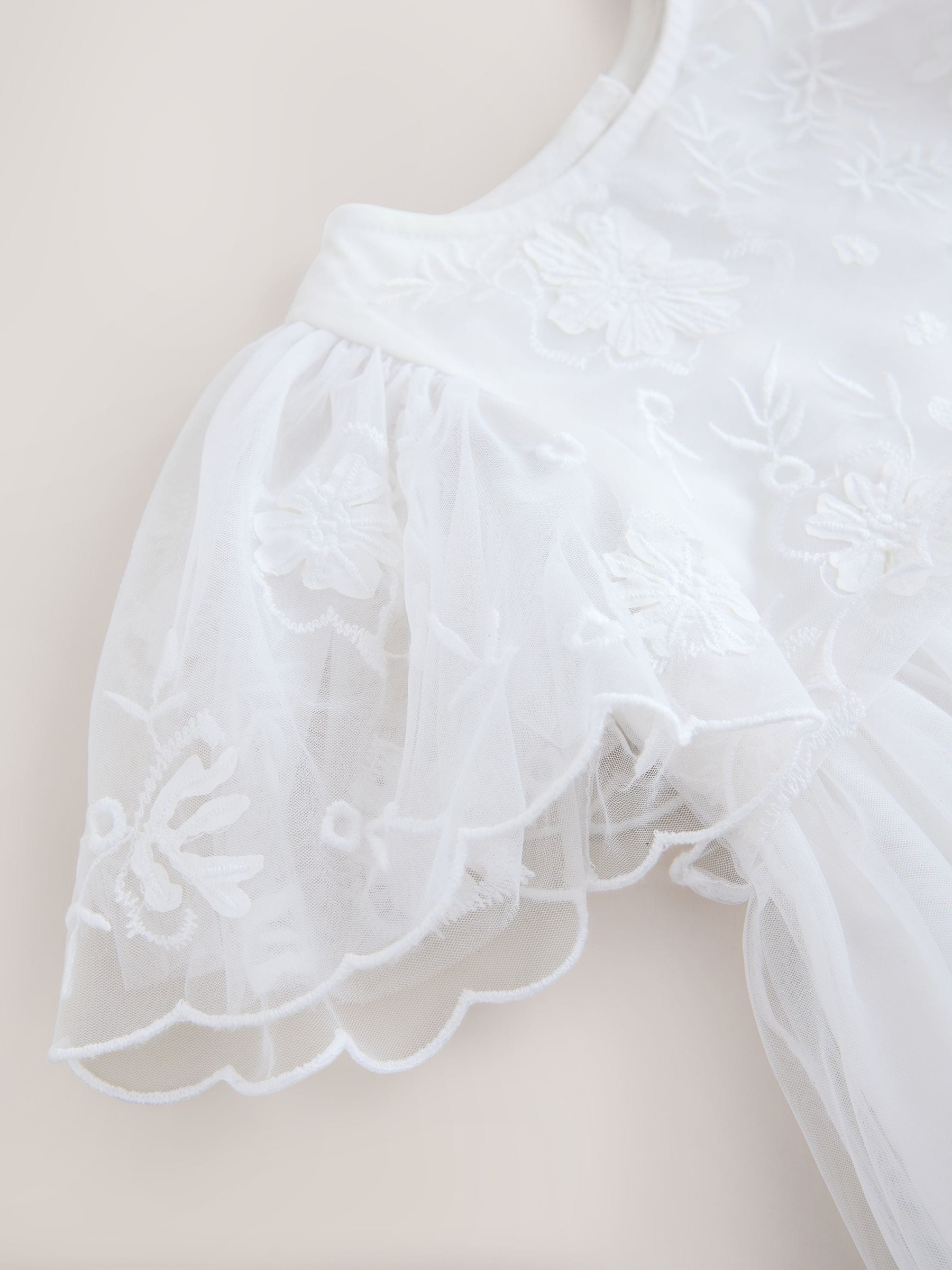 White Embroidered Mesh Ocassion Dress (3mths-8yrs) image 7