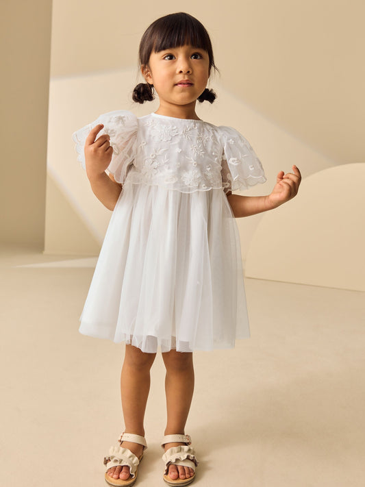 Dsiney Kidz - White Embroidered Mesh Occasion Dress (3mths-8yrs) image 1