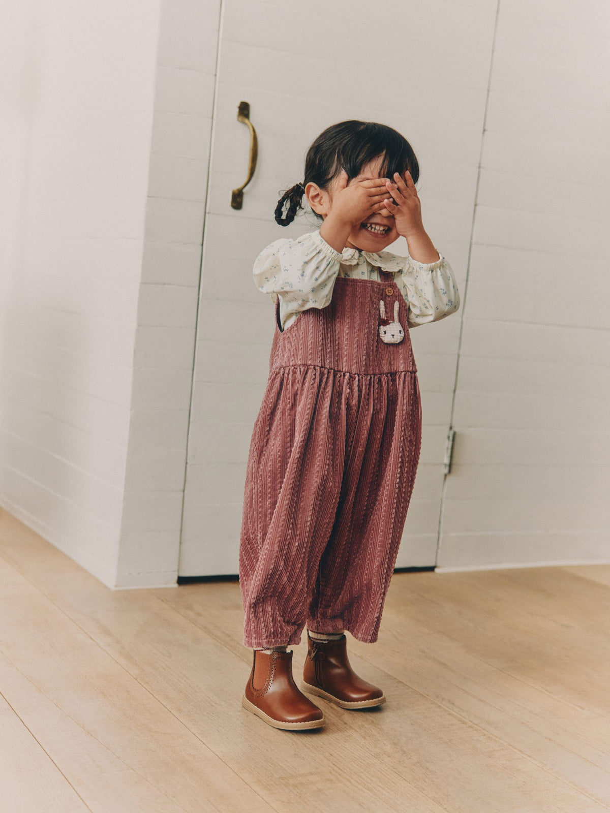 Dsiney Kidz - Pink Corduroy/ Ecru Ditsy Blouse & Dungarees Set 2 Piecs (3mths-7yrs) image 2