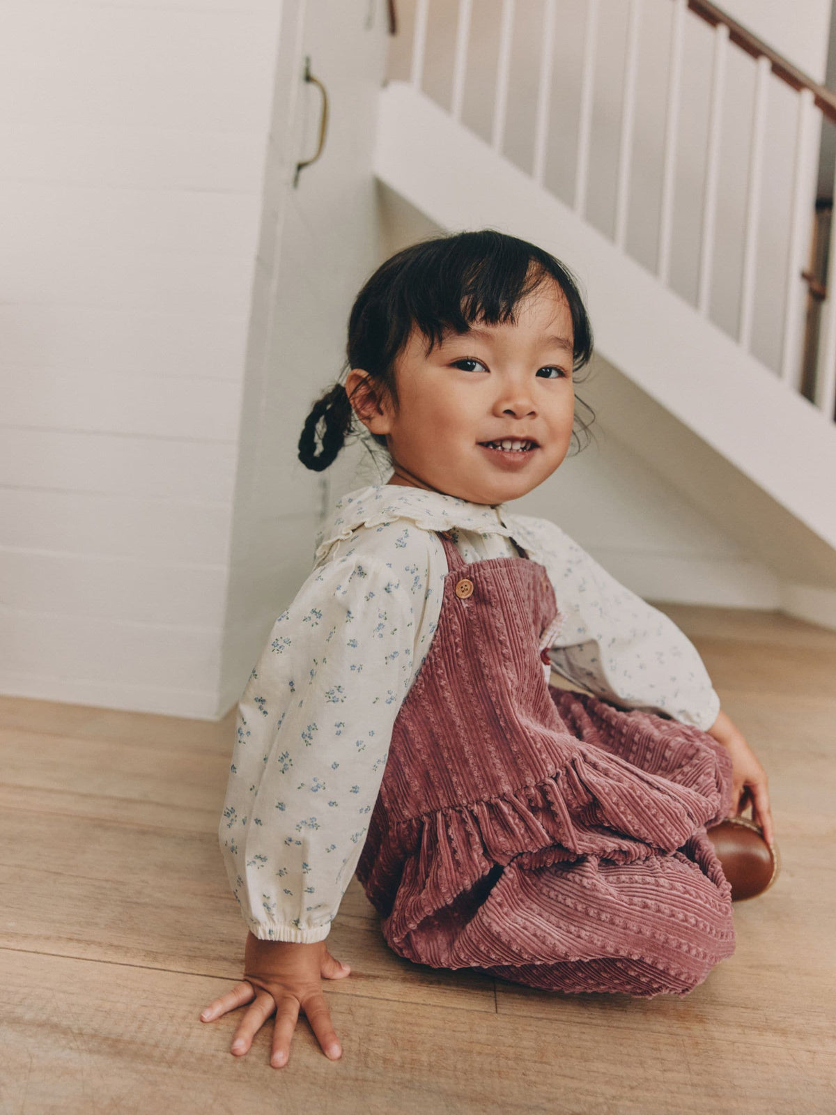 Dsiney Kidz - Pink Corduroy/ Ecru Ditsy Blouse & Dungarees Set 2 Piecs (3mths-7yrs) image 3