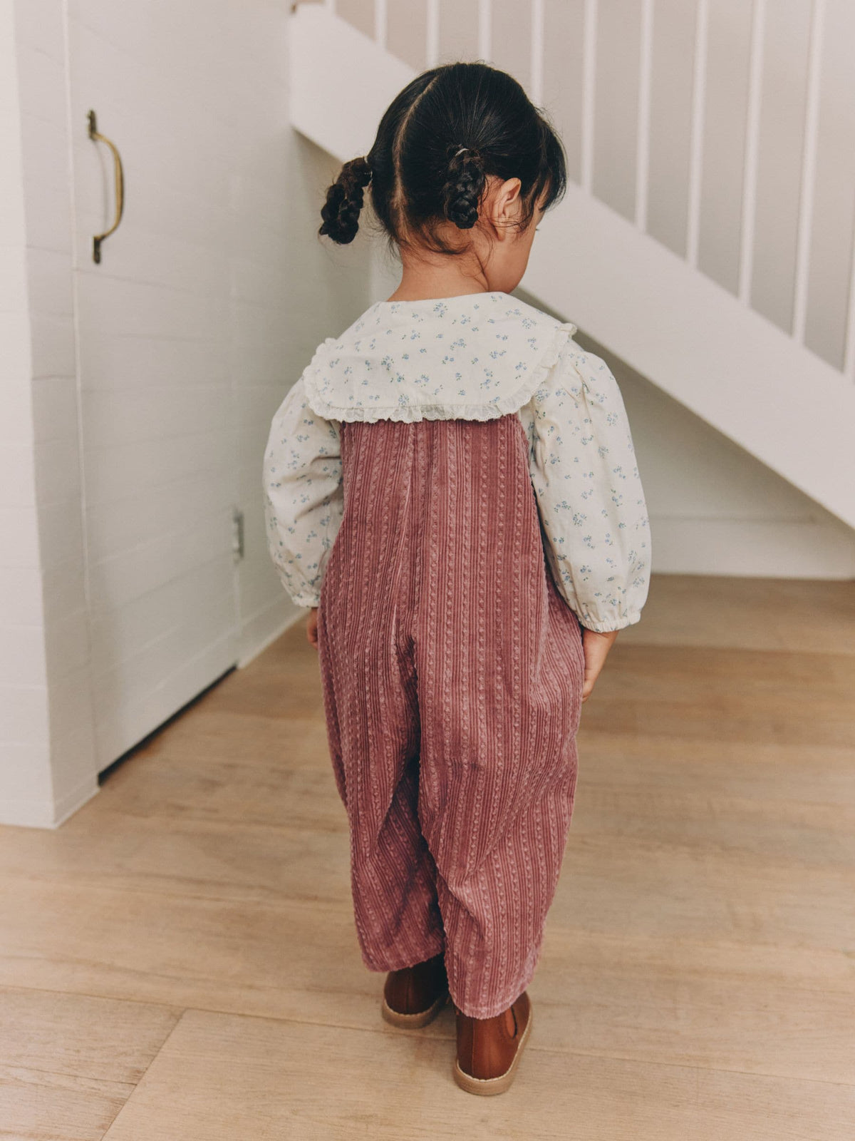 Dsiney Kidz - Pink Corduroy/ Ecru Ditsy Blouse & Dungarees Set 2 Piecs (3mths-7yrs) image 4