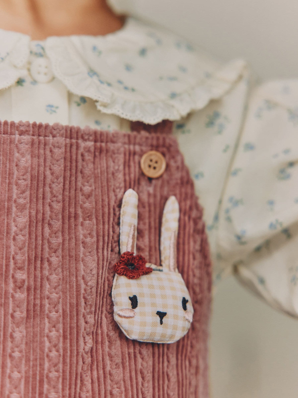 Dsiney Kidz - Pink Corduroy/ Ecru Ditsy Blouse & Dungarees Set 2 Piecs (3mths-7yrs) image 5