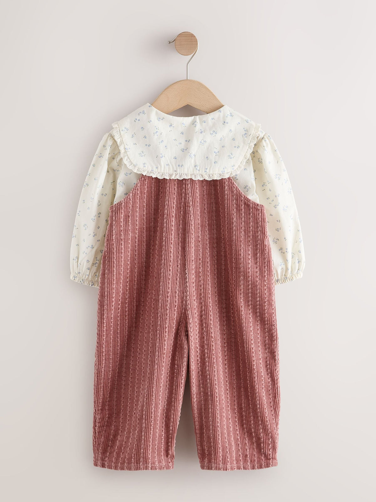 Dsiney Kidz - Pink Corduroy/ Ecru Ditsy Blouse & Dungarees Set 2 Piecs (3mths-7yrs) image 6