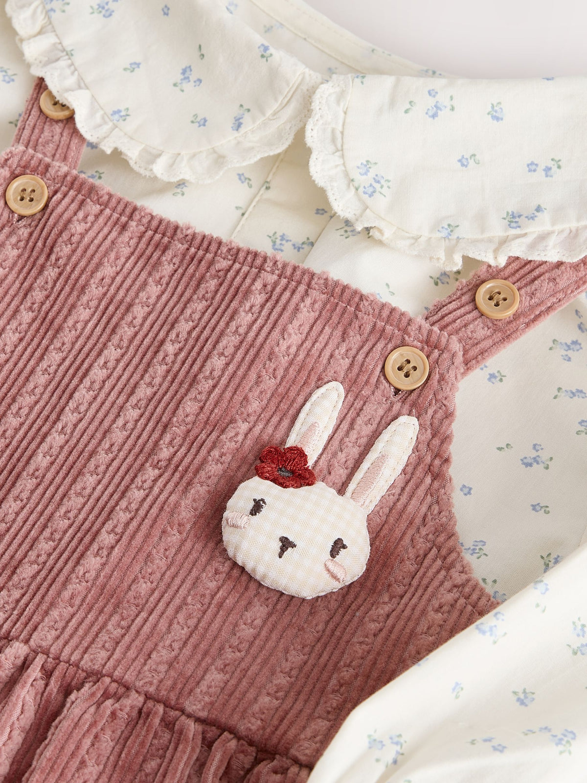 Dsiney Kidz - Pink Corduroy/ Ecru Ditsy Blouse & Dungarees Set 2 Piecs (3mths-7yrs) image 9