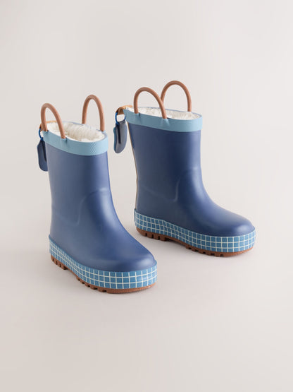 Navy Warm Lined Handle Wellies - image 1