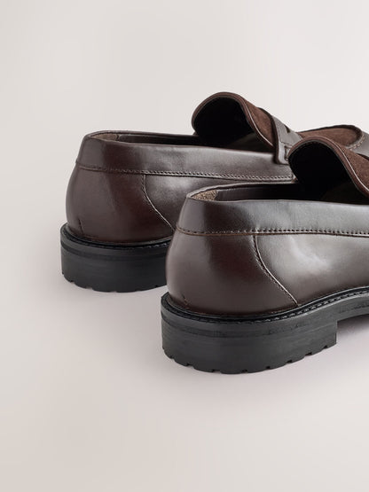 Brown Suede Standard Fit (F) Leather Smart Loafers image 4