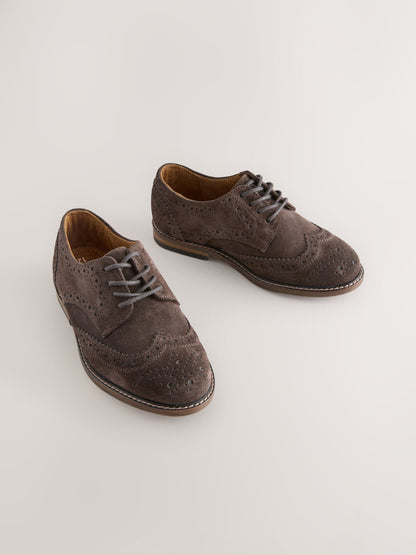 Chocolate Brown Suede Standard Fit (F) Leather Laceup Brogue Shoes image 1