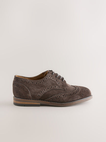 Chocolate Brown Suede Standard Fit (F) Leather Laceup Brogue Shoes image 2