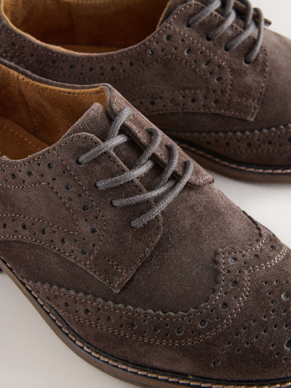 Chocolate Brown Suede Standard Fit (F) Leather Laceup Brogue Shoes image 3