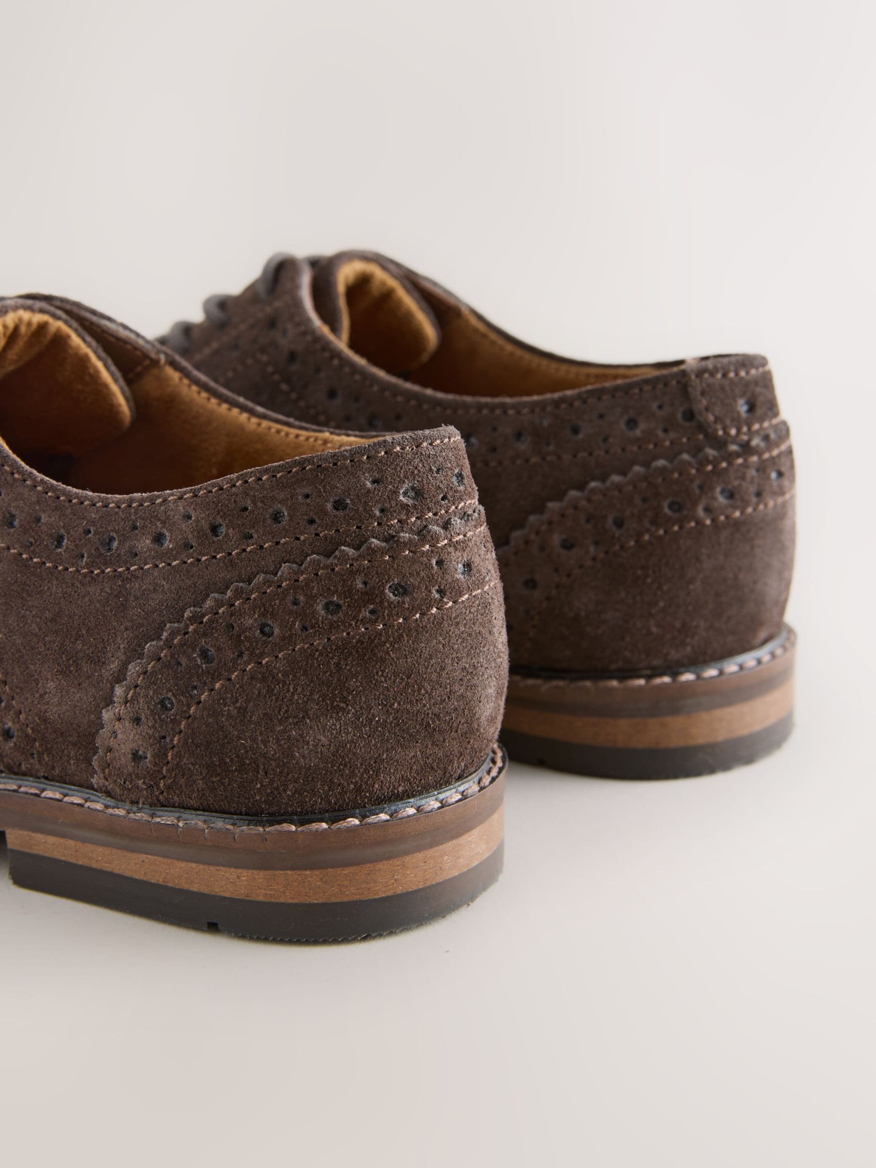 Chocolate Brown Suede Standard Fit (F) Leather Laceup Brogue Shoes image 4