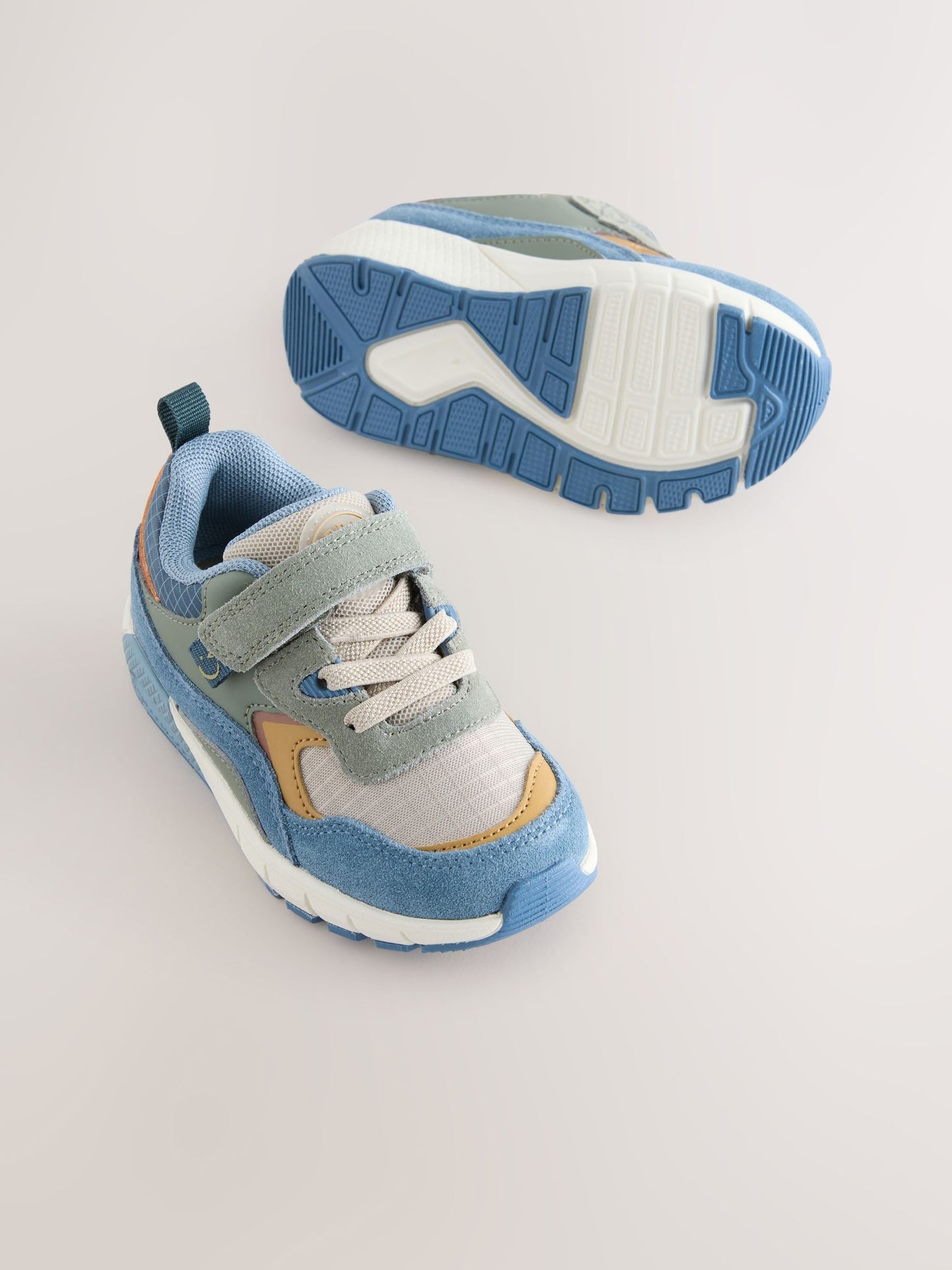 Blue Colourblock Standard Fit (F) Elastic Lace Trainers image 1