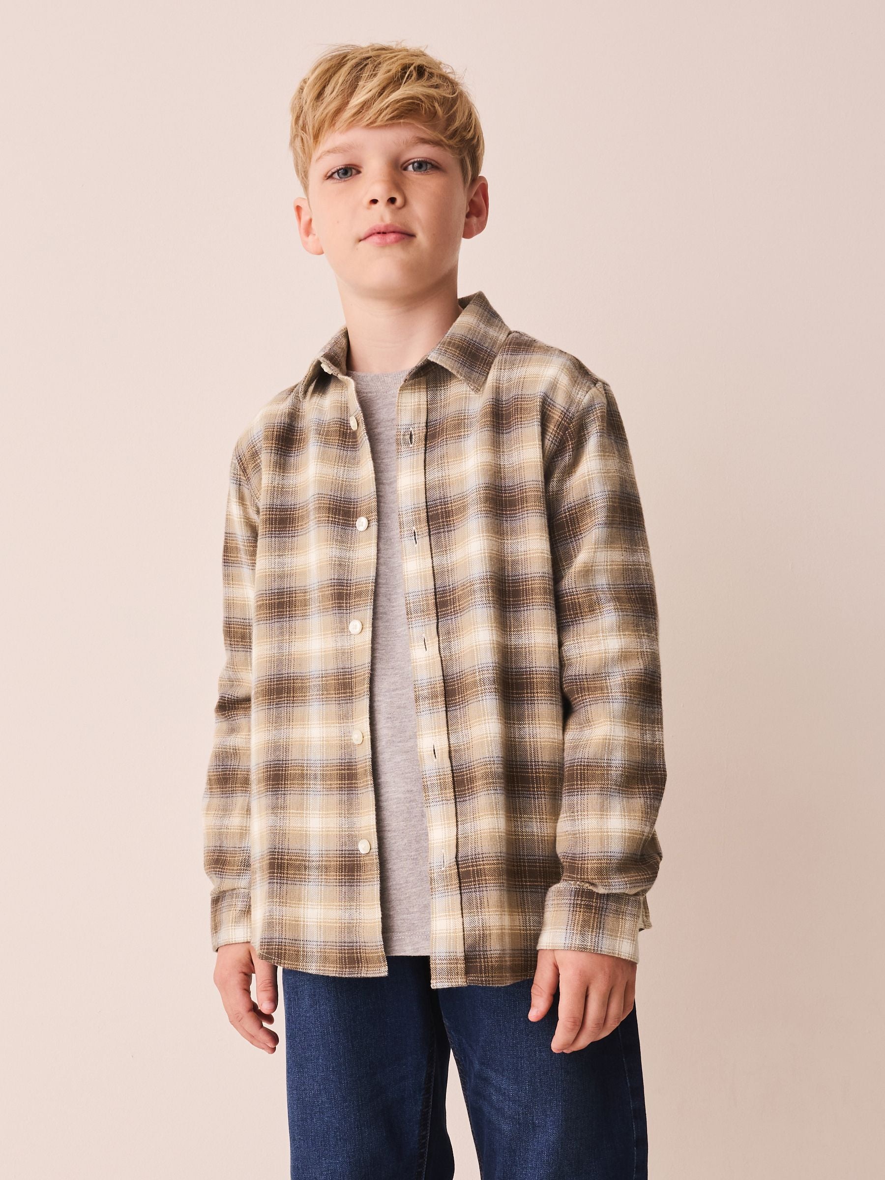 Dsiney Kidz - Neutral Check Long Sleeve Check Shirt (3-16yrs) image 1