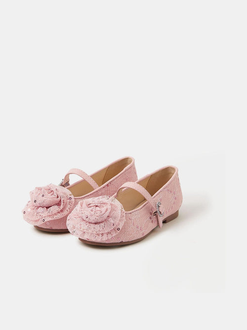 Angels By Accessorize Pink Girls Sequin Lace Ballet Flats Shoes image 1