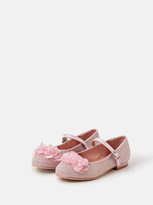 Angels By Accessorize Pink Girls Corsage Sparkle Ballet Flats Shoes image 1