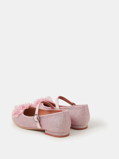 Angels By Accessorize Pink Girls Corsage Sparkle Ballet Flats Shoes image 2