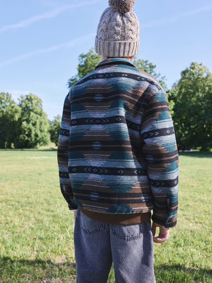 Tan Brown / Green  Zip Up Ikat Borg Lined Shacket (3-16yrs) - image 3