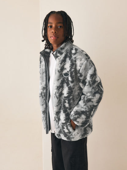 Grey Camo Funnel Neck Zip Up Borg Fleece Shacket (3-16yrs) - image 1