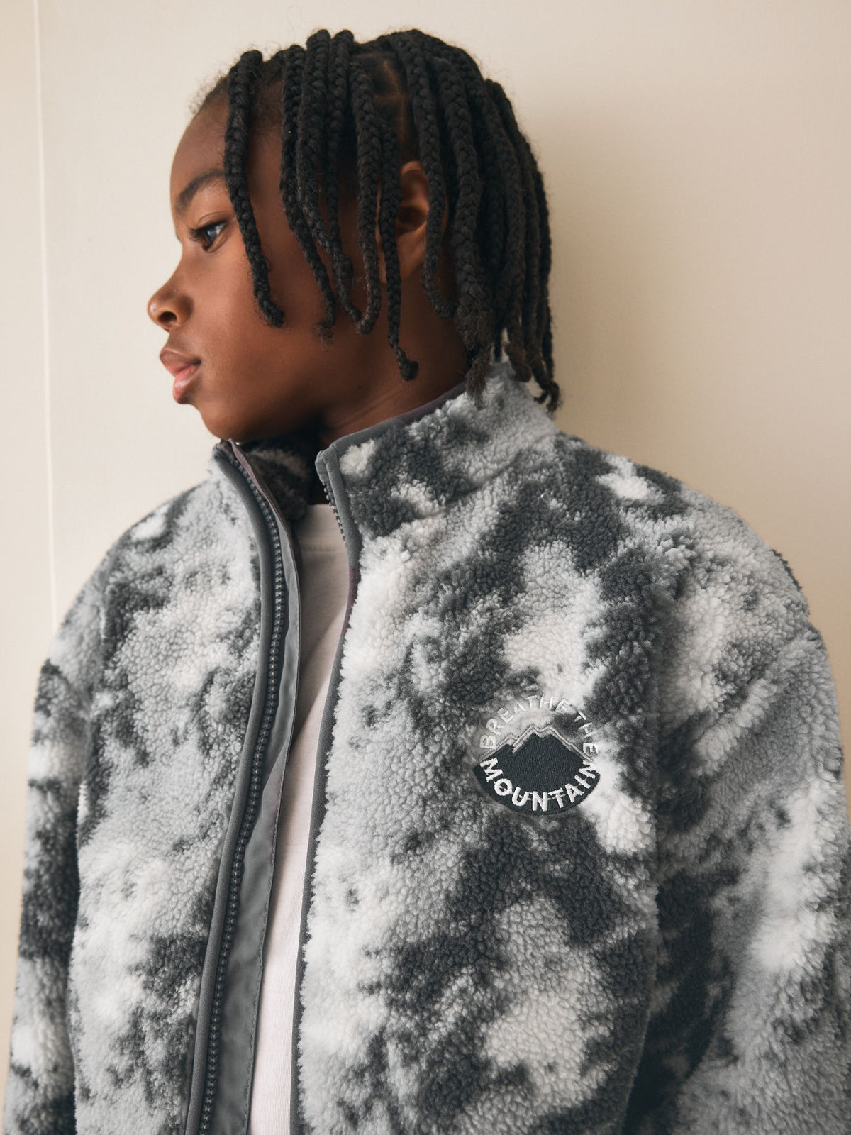 Grey Camo Funnel Neck Zip Up Borg Fleece Shacket (3-16yrs) - image 2