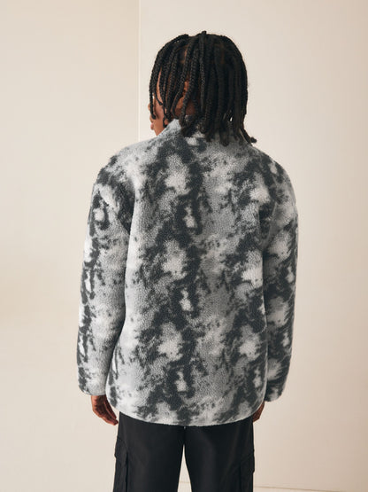 Grey Camo Funnel Neck Zip Up Borg Fleece Shacket (3-16yrs) - image 3
