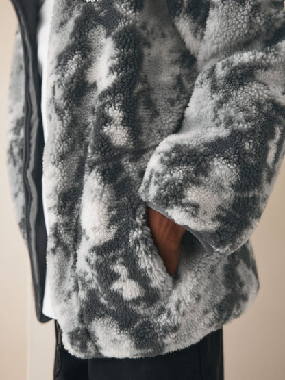Grey Camo Funnel Neck Zip Up Borg Fleece Shacket (3-16yrs) - image 4