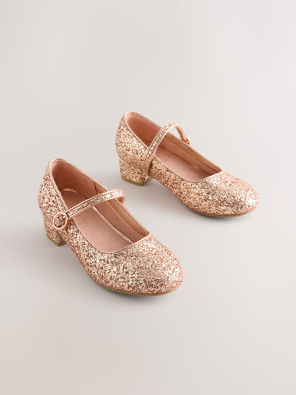 Rose Gold Glitter Heeled Mary Jane Shoes image 1