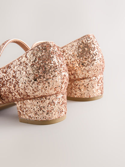 Rose Gold Glitter Heeled Mary Jane Shoes image 3