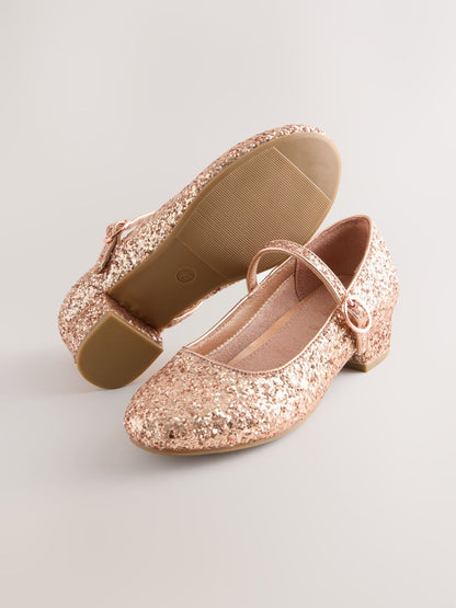 Rose Gold Glitter Heeled Mary Jane Shoes image 5
