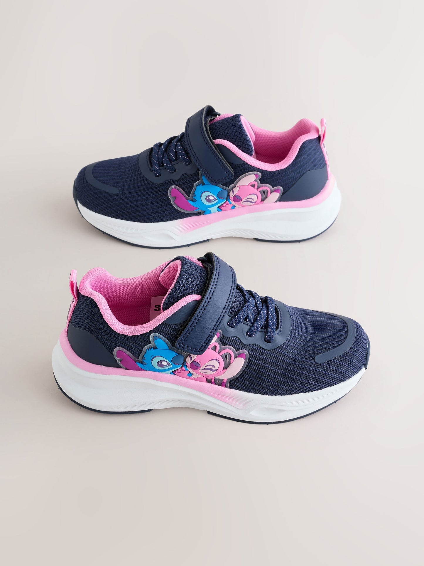 Navy/Pink Lilo & Stitch Elastic Lace-Up Trainers image 1